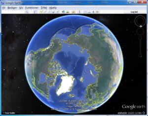 Google Earth. Nordpolen i centrum.