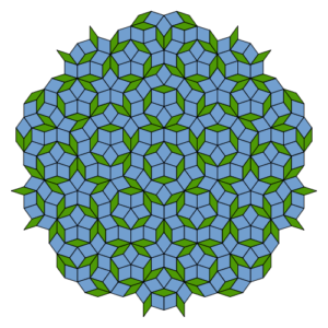 Penrose fliselægning. Rotationssymmetrisk, men ingen translationer. (Wikimedia Commons)